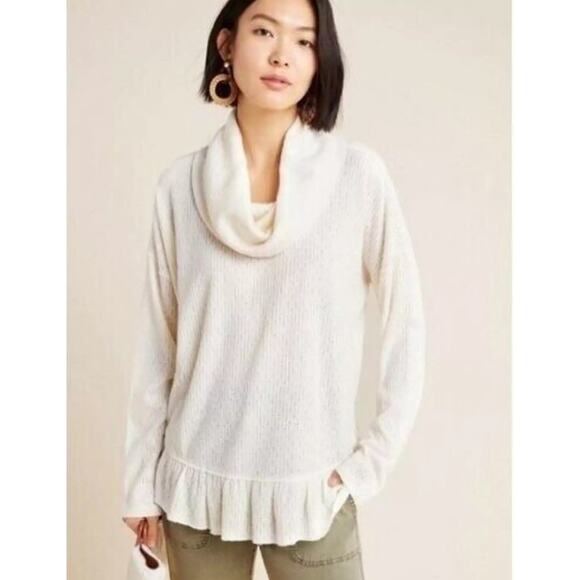 Maeve Addie Ruffled Hacci Pullover Cream Womens XS Cottagecore Shabby Chic Boho - Picture 2 of 12